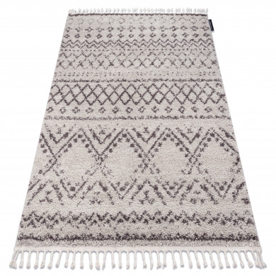 Tapis BERBER RABAT G0526 crème et marron Franges berbère marocain shaggy