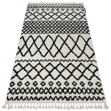 Tapis BERBER SAFI N9040 blanc et noir Franges berbère marocain shaggy
