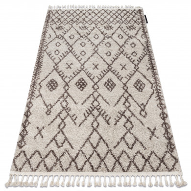 Tapis BERBER TANGER B5940 crème et marron Franges berbère marocain shaggy
