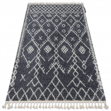 Tapis BERBER TANGER B5940 gris et blanc Franges berbère marocain shaggy