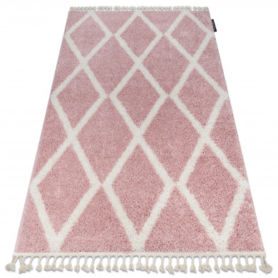 Tapis BERBER TROIK A0010 rose et blanc Franges berbère marocain shaggy