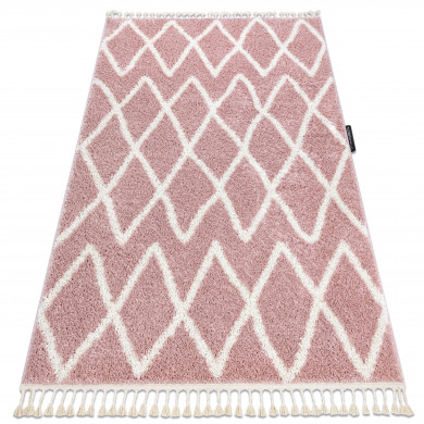 Tapis BERBER BENI rose Franges berbère marocain shaggy