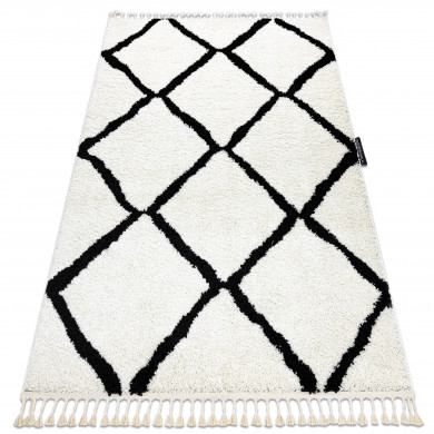 Tapis BERBER CROSS blanc Franges berbère marocain shaggy