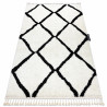 Tapis BERBER CROSS blanc Franges berbère marocain shaggy