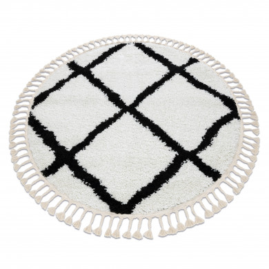Tapis BERBER CROSS cercle blanc Franges berbère marocain shaggy