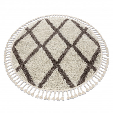Tapis BERBER TROIK cercle crème Franges berbère marocain shaggy