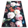 Tapis lavable ANDRE 1629 fleurs vintage antidérapant - noir et rose