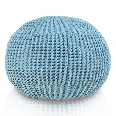 Pouf CottonKnit Sky – pouf tricoté à la main en cordon de coton