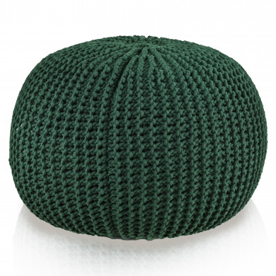 Pouf HandKnit Grande – Pouf vert forêt tricoté à la main en cordon de coton