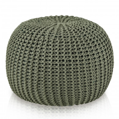 Pouf rond tricoté Verde – Fabriqué à la main à partir de cordon en coton