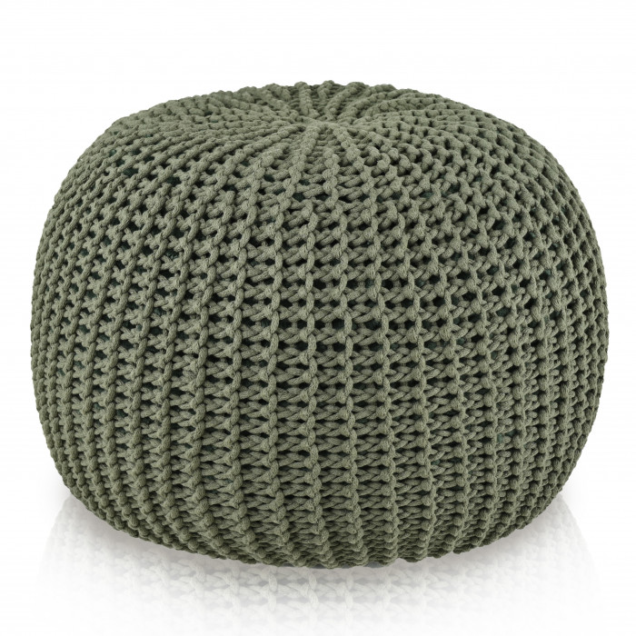 Pouf HandKnit Grande – Pouf vert forêt tricoté à la main en cordon de coton