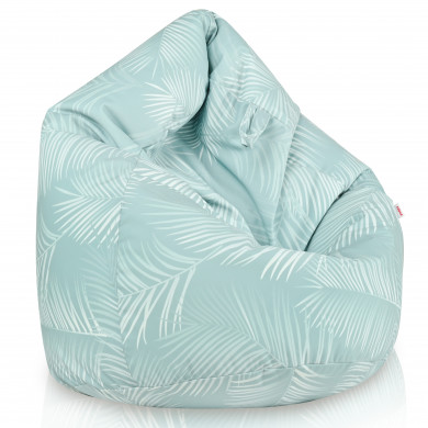 Pouf poire pour enfants Palmy Mint – Fauteuil poire moelleux avec motif feuilles tropicales, menthe pastel