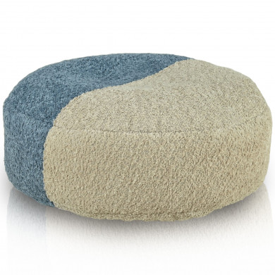Pouf Bouclé Duo – rond, bicolore (beige et bleu), doux et élégant