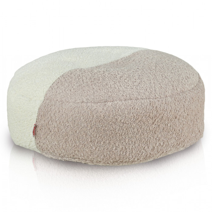Pouf Bouclé Duo – rond, bicolore (beige et bleu), doux et élégant
