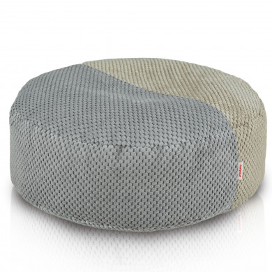 Repose-pieds Duo Velvet Dots – patchwork rond en velours DOT structuré beige et gris