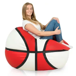 Blanc Rouge Pouf Ballon De Basketball Simili-Cuir