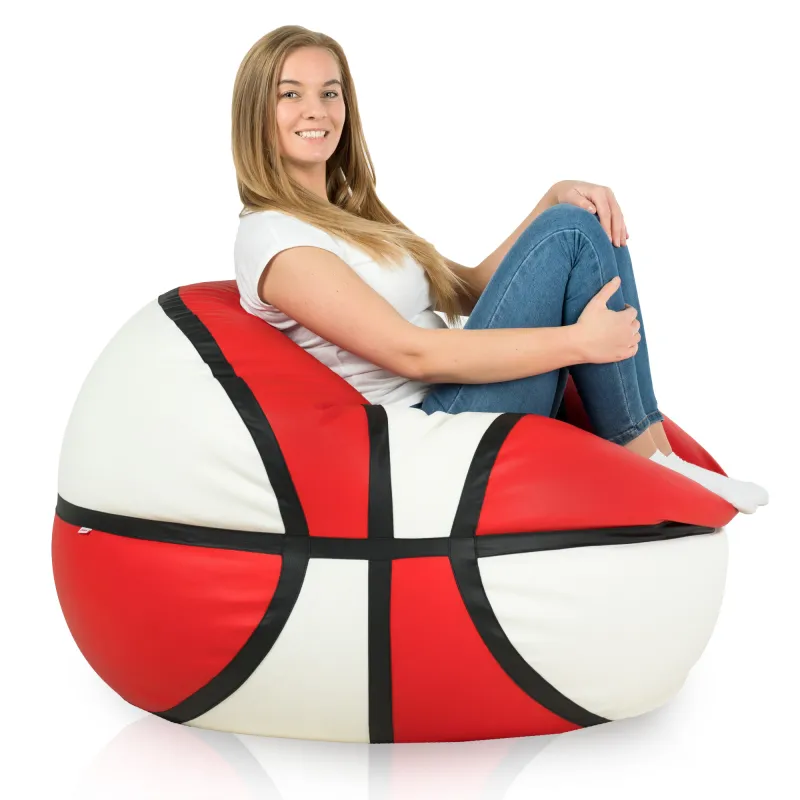Blanc Rouge Pouf Ballon De Basketball Simili-Cuir
