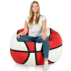 Blanc Rouge Pouf Ballon De Basketball Simili-Cuir