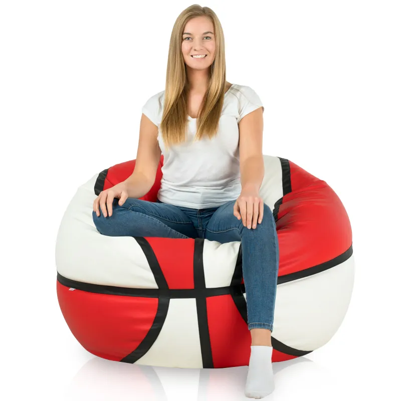 Blanc Rouge Pouf Ballon De Basketball Simili-Cuir