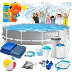 Piscine de Jardin Cadre Métallique 366 x 76 cm 16en1 INTEX 26712 + Machine à Bulles