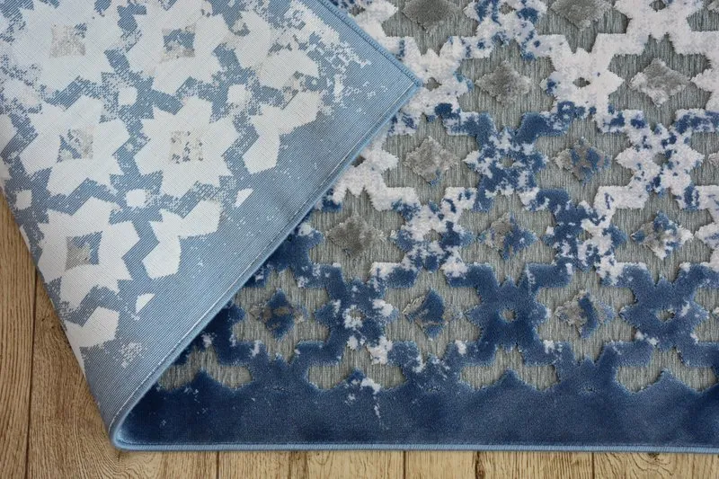 Tapis ACRYLIQUE YAZZ 7006 ORIENT gris et bleu/ivoire