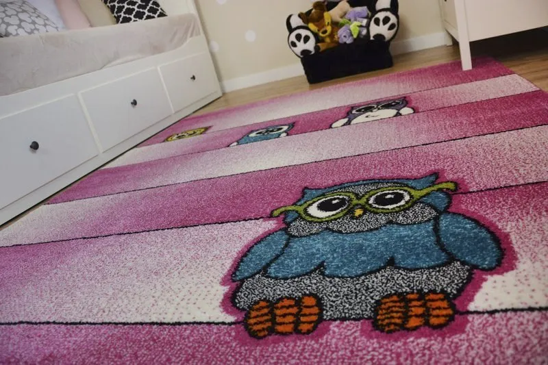 Tapis KIDS Hiboux rose C412