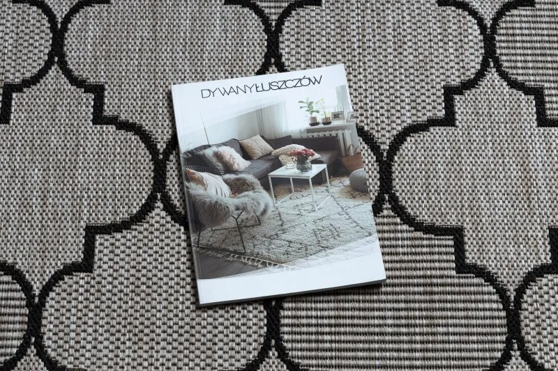 DYWAN SZNURKOWY SIZAL FLOORLUX 20607 , koniczyna marokańska, trellis  srebrny / czarny