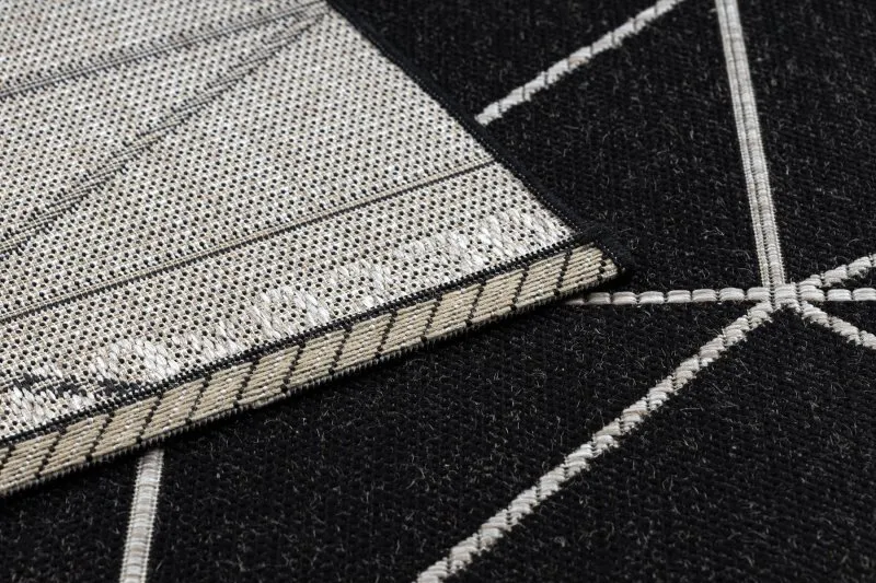 TAPIS EN CORDE SISAL FLOORLUX 20605 noir / argentin TRIANGLES, GÉOMÉTRIQUE
