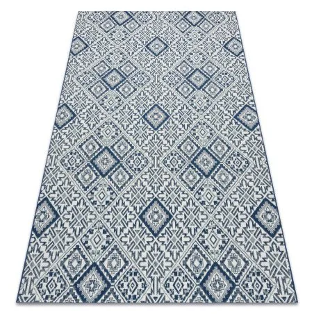 Tapis EN CORDE SISAL COLOR 19247/699 Carrés Losanges Carreaux Bleu