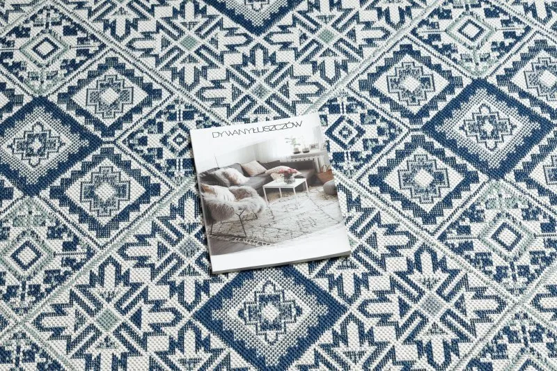 Tapis EN CORDE SISAL COLOR 19247/699 Carrés Losanges Carreaux Bleu