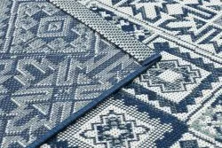 Tapis EN CORDE SISAL COLOR 19247/699 Carrés Losanges Carreaux Bleu