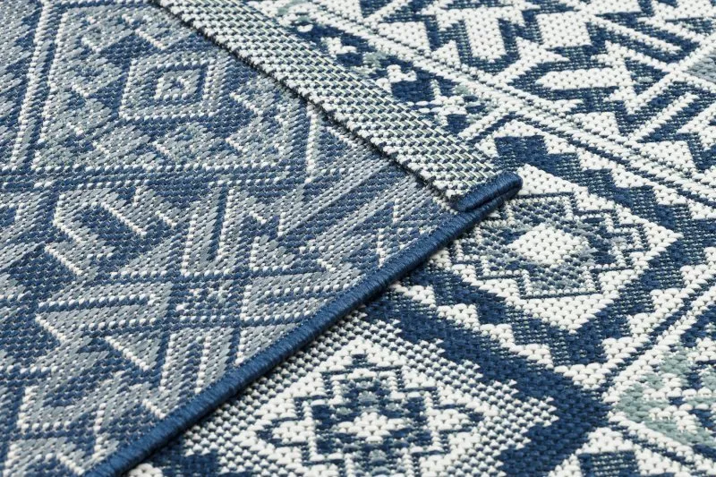 Tapis EN CORDE SISAL COLOR 19247/699 Carrés Losanges Carreaux Bleu