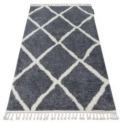 Tapis BERBER CROSS B5950 gris et blanc Franges berbère marocain shaggy
