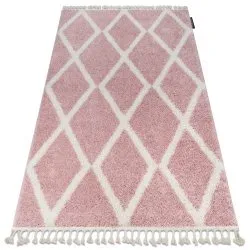 Tapis BERBER TROIK A0010 rose et blanc Franges berbère marocain shaggy
