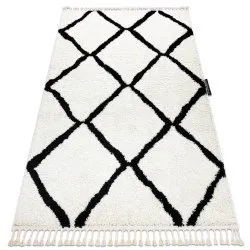 Tapis BERBER CROSS blanc Franges berbère marocain shaggy