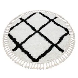 Tapis BERBER CROSS cercle blanc Franges berbère marocain shaggy