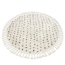 Tapis BERBER SYLA B752 cercle points crème Franges berbère marocain shaggy
