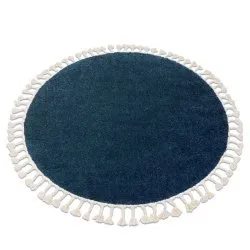 Tapis BERBER 9000 cercle bleu foncé Franges berbère marocain shaggy