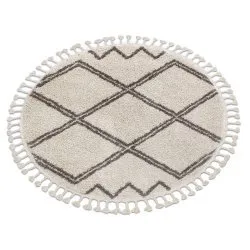 Tapis BERBER ASILA cercle crème et marron Franges berbère marocain shaggy