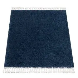 Tapis BERBER carré 9000 bleu foncé Franges berbère marocain shaggy