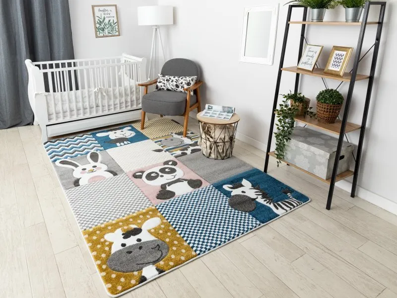 Tapis PETIT ZOO ANIMAUX crème et gris