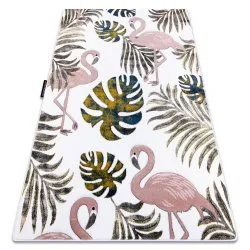 Tapis PETIT GARDEN FLAMINGOS FEUILLES DE MONSTERA crème