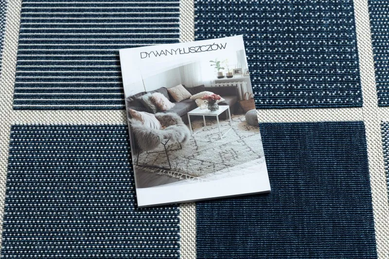 Tapis SPRING 20426994 carrés cadre à cordes, à boucles - bleu