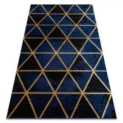 Tapis EMERALD exclusif 1020 glamour, élégant marbre, triangles bleu foncé / or