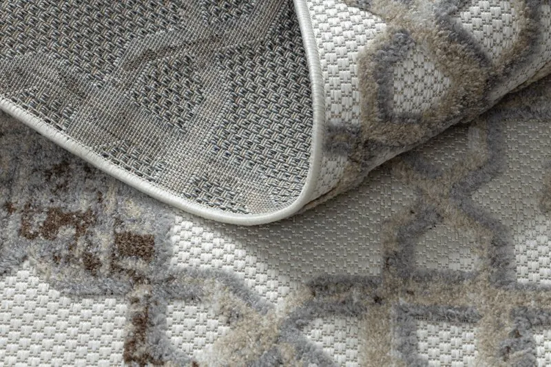 Dywan Strukturalny SOLE D3882 Ornament - płasko tkany beż / szary