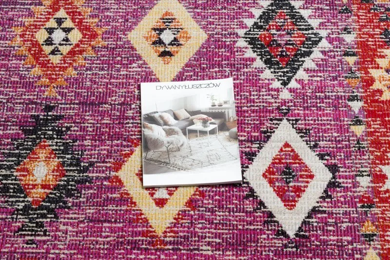 Dywan nowoczesny MUNDO D7701 romby, boho outdoor różowy / beż