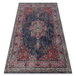 Tapis moderne MUNDO E0551 ornement, cadre vintage extérieur rouge / noir