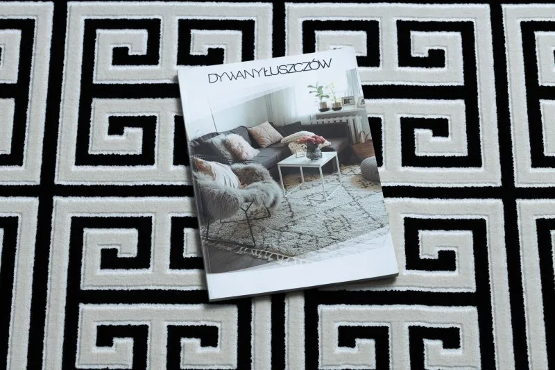 Dywan GLOSS nowoczesny  6776 85 stylowy, ramka, grecki klucz czarny / kość słoniowa