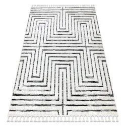 Tapis SEVILLA Z788B labyrinthe, grec blanc / anthracite Franges berbère marocain shaggy