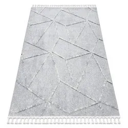 Tapis SEVILLA Z791C mosaïque gris / blanc Franges berbère marocain shaggy